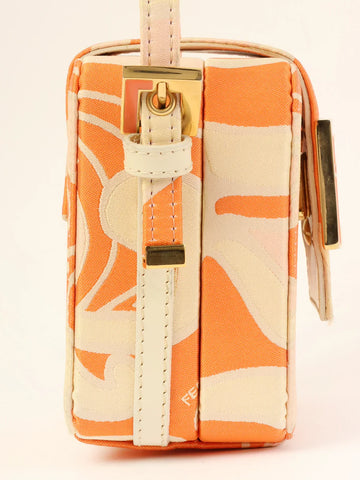FENDI Design Pattern Logo Plate Top Handle Bag Orange/Pink/Cream