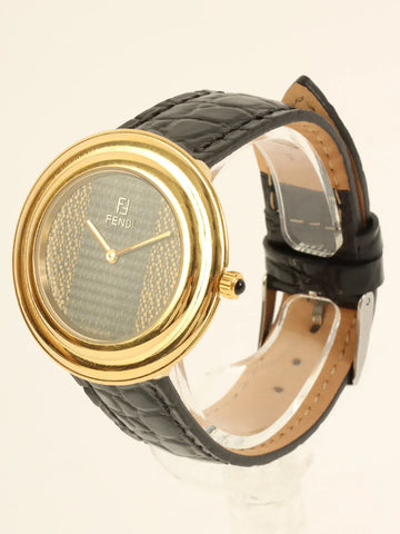 FENDI Boys Round Stripped Face Watch Black/Gold
