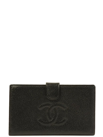 Top Quality Chanel Around 2001 Made Caviar Skin Cc Mark Stitch Long Wallet Black