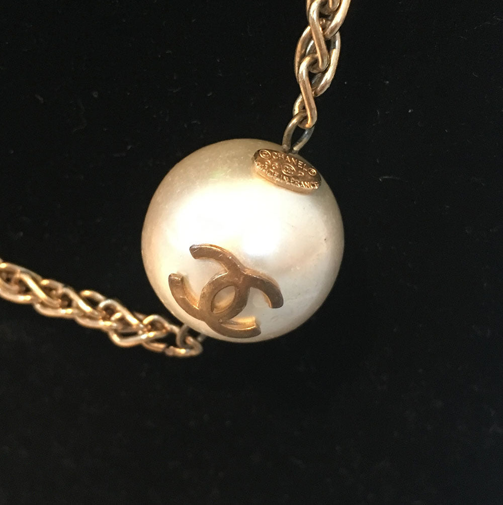 Chanel  Large Pearls and Green and Purple Crystal Bead Gold Necklace
