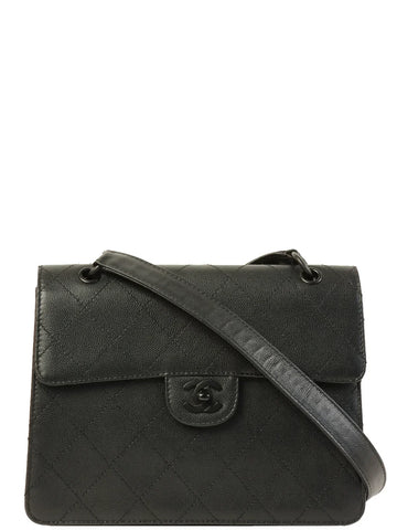 Top Quality Chanel Around 1998 Made Caviar Skin Turn-Lock Shoulder Bag Black
