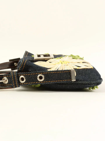 FENDI Denim Flower Motif Mamma Baguette Indigo/Multi