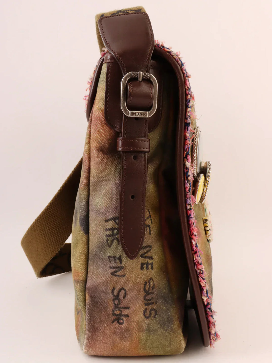 Top Quality Chanel Around 2014 Made Canvas Tweed Combination Embroidery Shoulder Bag Khaki/Multi