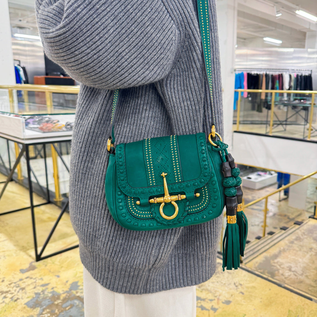 Gucci Green Leather Small Snaffle Bit Shoulder Bag TWS