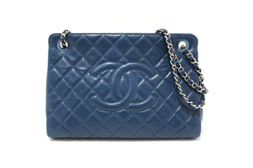 Chanel Quilted Blue Caviar Leather Shopper Shoulder Tote Bag