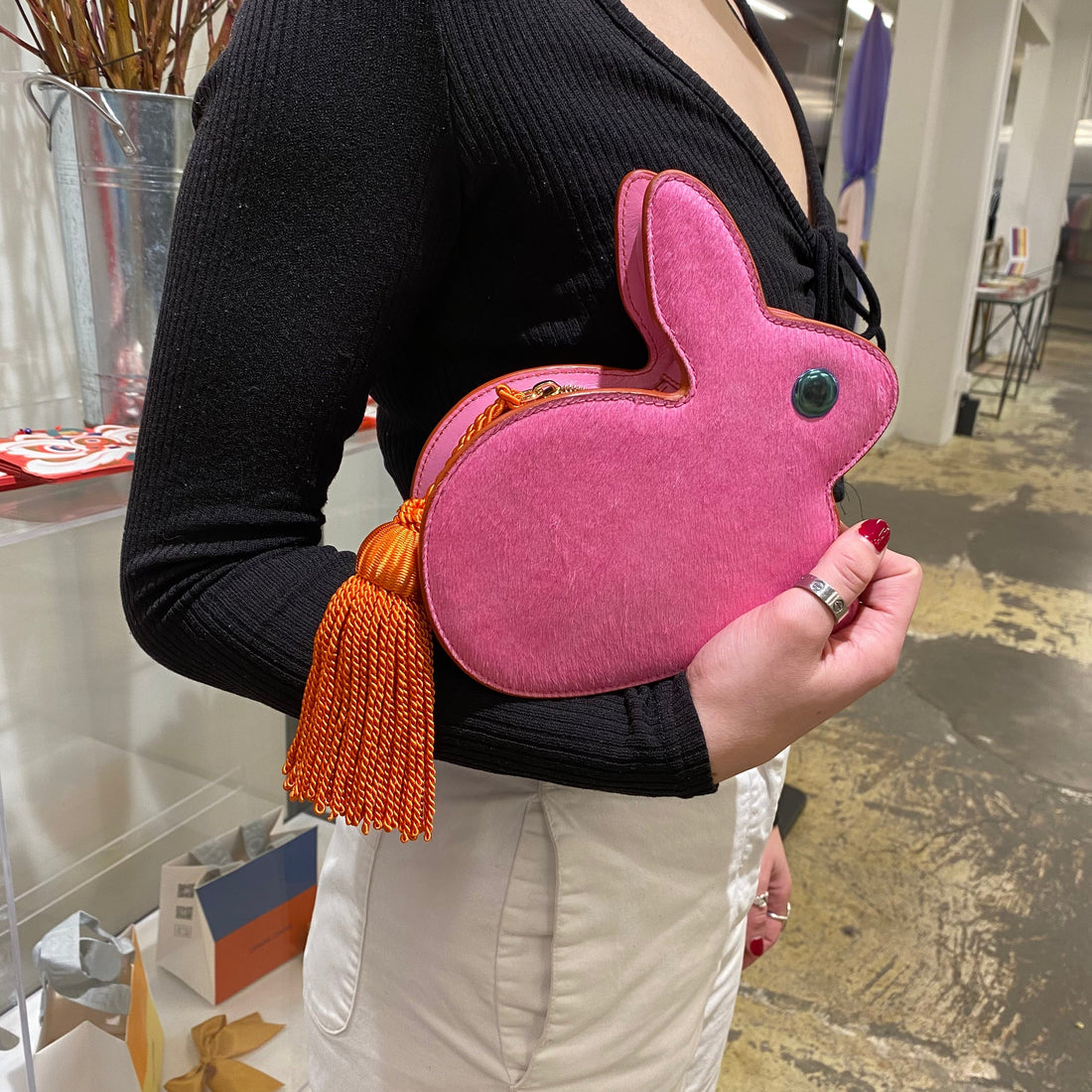 Hillier Bartley Bunny calf hair and leather clutch
