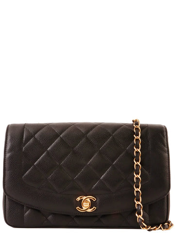 Top Quality Chanel Around 1995 Made Caviar Skin Diana New Chain Bag 25Cm Black