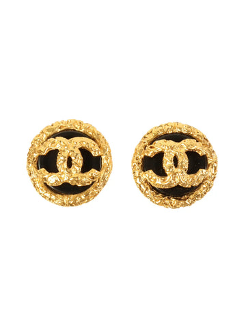 Top Quality Chanel 1993 Made Round Cc Mark Earrings Gold/Black