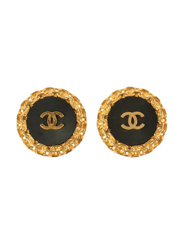 Top Quality Chanel 1992 Made Chain Motif Round Cc Mark Earrings Black/Gold