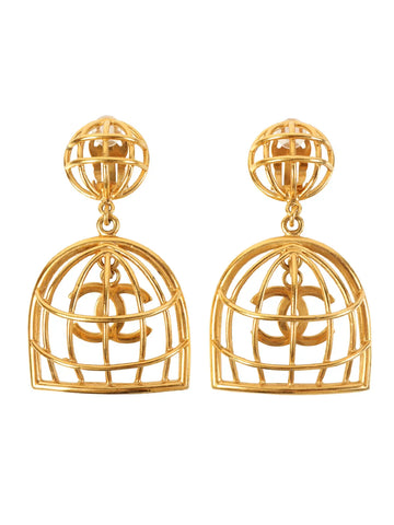 Top Quality Chanel 1993 Made Bird Cage Cc Mark Swing Earrings Gold