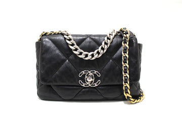 Chanel 19 Medium Black Quilted Lambskin Leather Shoulder Crossbody Bag