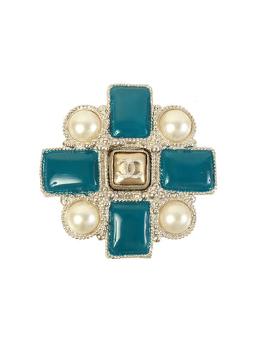 Top Quality Chanel 2013 Made Pearl Cc Mark Brooch Silver/Blue/White