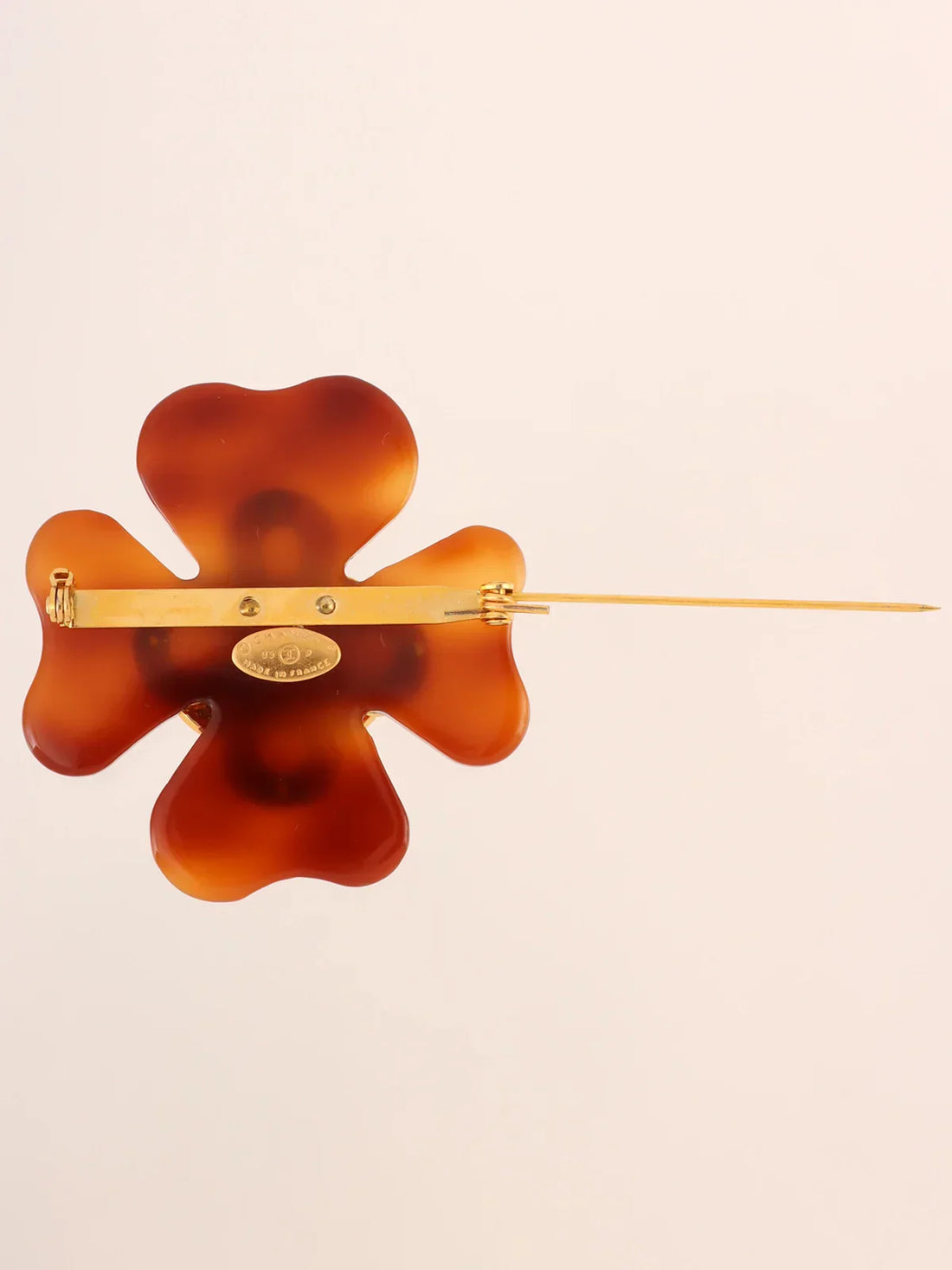 Top Quality Chanel 1995 Made Tortoiseshell Clover Motif Cc Mark Brooch Gold/Brown