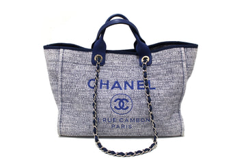 Top Quality Chanel Blue Tweed Maxi Deauville Shopping Tote