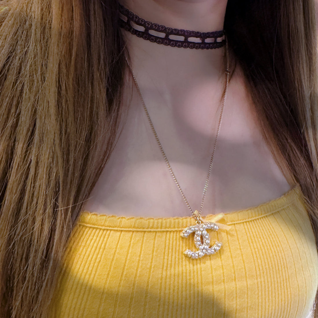 Chanel Crystal Pearl CC Pendant Necklace
