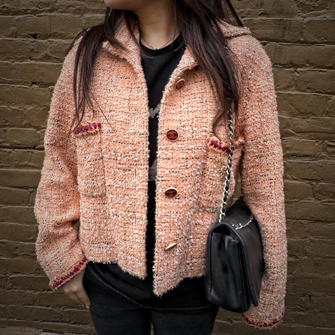 Chanel Virginie Viard Peach Tweed Jacket SS21 Size36