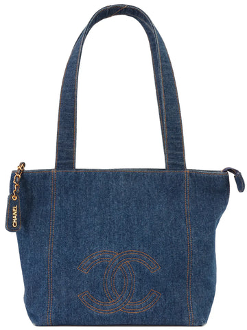 Top Quality Chanel Around 1997 Made Denim Cc Mark Stitch Tote Bag Indigo