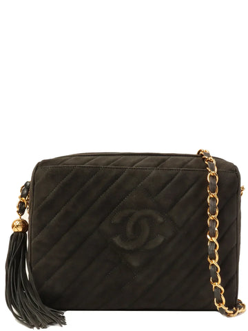 Chanel Around  Made Suede Cc Mark Stitch Tassel Chain Shouder Bag Gray