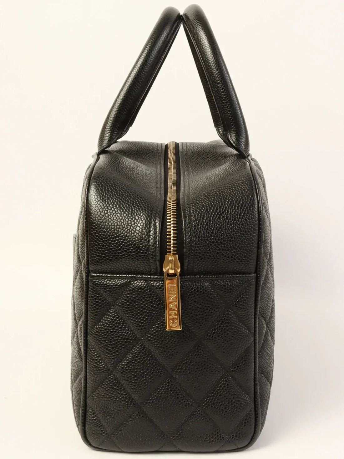 Chanel Around  Made Caviar Skin Cc Mark Stitch Boston Bag Black