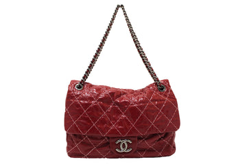 Chanel Stitch Dark Red Glazed Aged Calfskin Leather Maxi Single Flap Bag