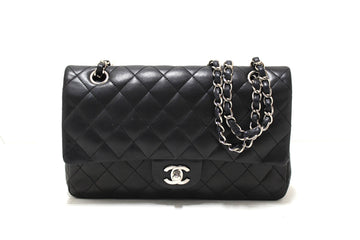Chanel Black Lambskin Leather Medium Classic Flap Chain Bag