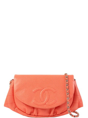 Top Quality Chanel Around 2014 Made Caviar Skin Cc Mark Stitch Wallet On Chain Salmon Pink
