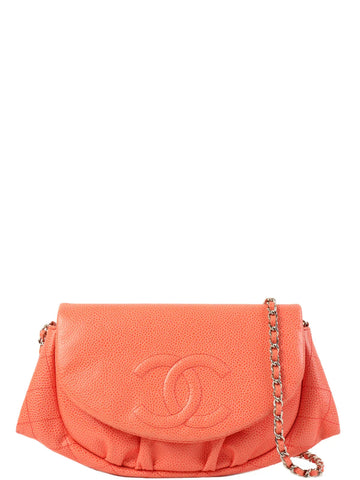 Chanel Around  Made Caviar Skin Cc Mark Stitch Wallet On Chain Salmon Pink