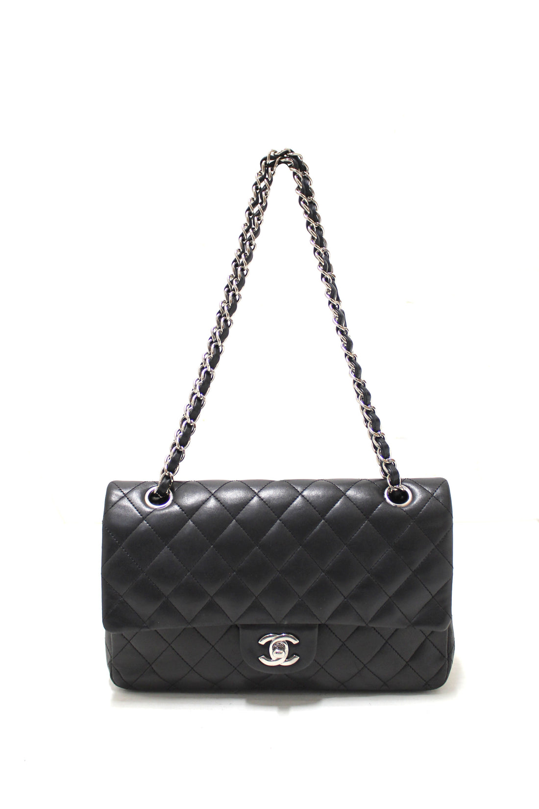 Chanel Black Lambskin Leather Medium Classic Flap Chain Bag