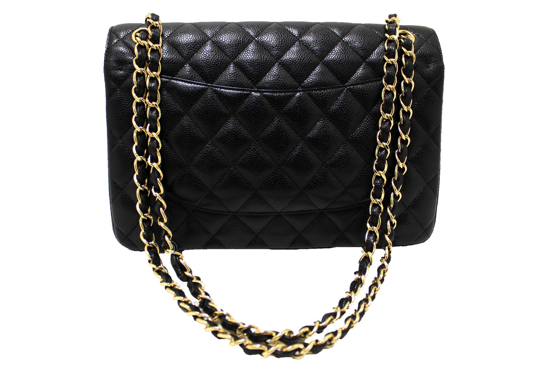 Chanel Black Quilted Caviar Leather Classic Jumbo Double Flap Bag