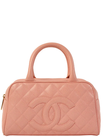Top Quality Chanel Around 2003 Made Caviar Skin Cc Mark Mini Boston Bag Pink