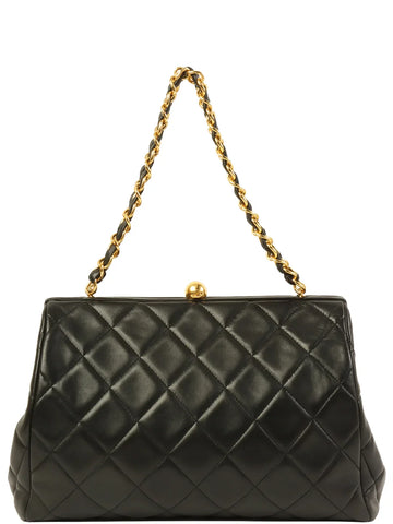 Top Quality Chanel Around 1995 Made Cc Mark Metal Clasp Chain Bag Black