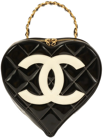 Top Quality Chanel Around 1995 Made Patent Heart Cc Mark Stitch Vanity Black/White