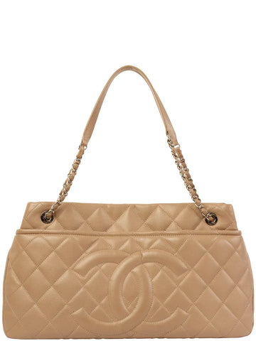 Chanel Around  Made Caviar Skin Cc Mark Stitch Chain Tote Bag Beige
