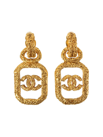Top Quality Chanel 1993 Made Square Cc Mark Swing Earrings Gold/Clear