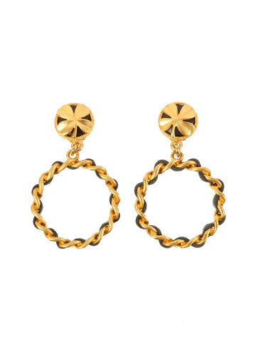 Top Quality Chanel 1994 Made Round Clover Hoop Swing Earrings Gold/Black