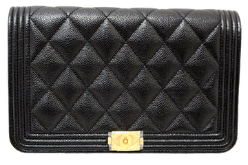 Chanel Black Caviar Quilted Leather Boy Wallet On Chain WOC
