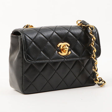 Chanel Around 1990 Made Straight Flap Turn-Lock Chain Bag Mini Black