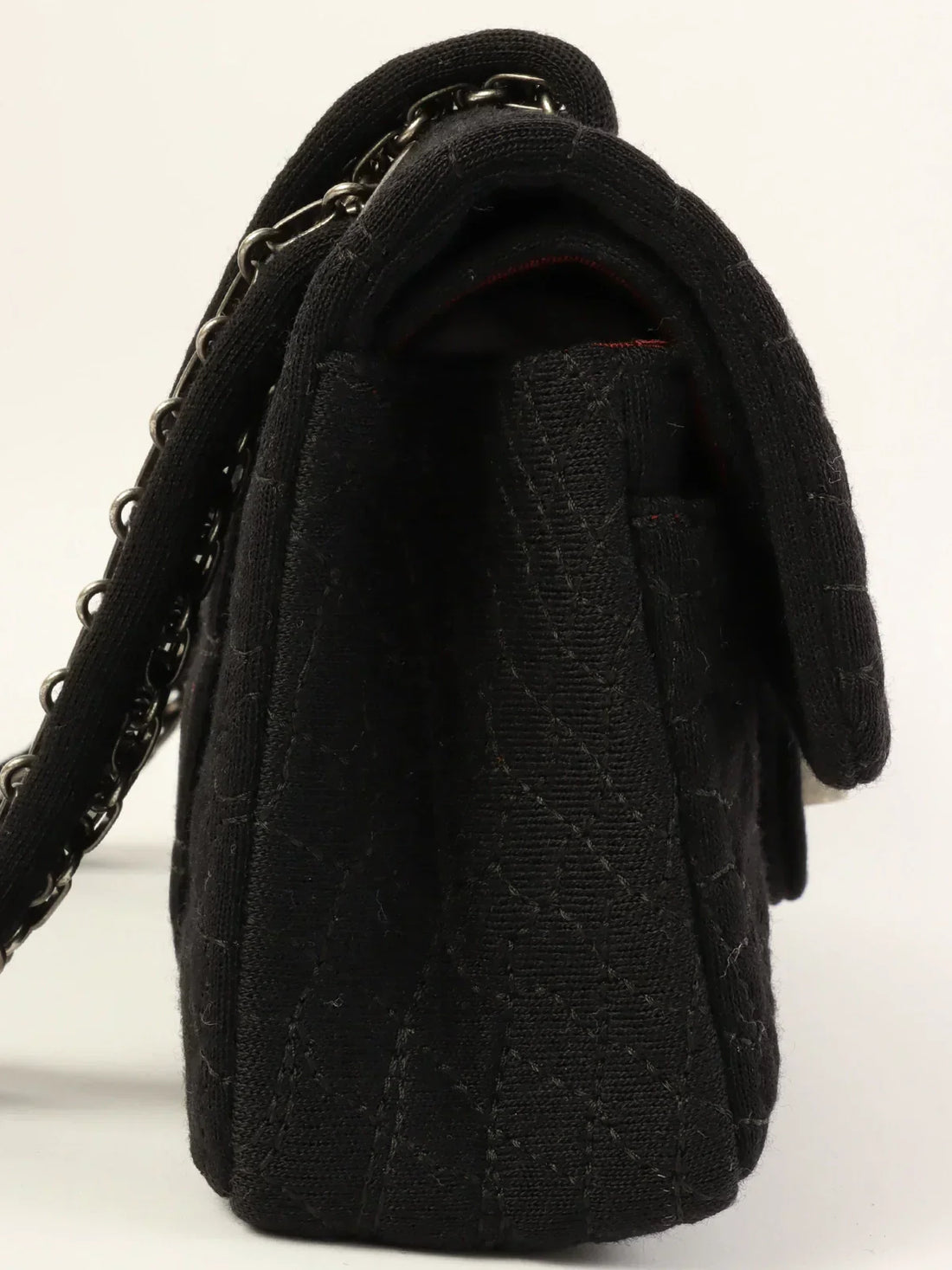 Chanel Around  Nmade Cotton Crocodile Stitch . Chain Shoulder Bag Black