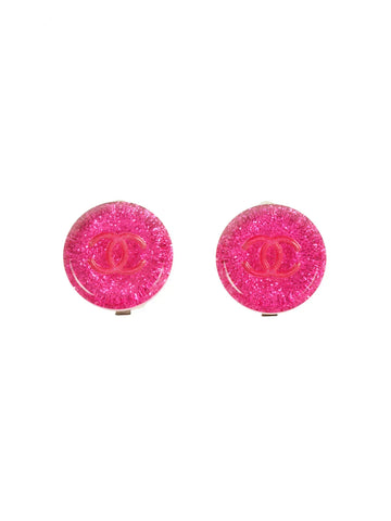 Top Quality Chanel 2000 Made Round Glitter Cc Mark Earrings Fushia Pink