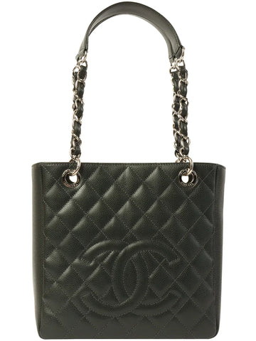 Chanel Around  Made Caviar Skin Cc Mark Stitch Chain Tote Bag Charcoal Grey
