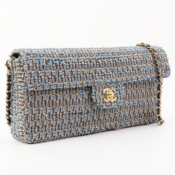 Chanel Around 2003 Made Tweed Chocolate Bar Chain Bag Indigo/Multi