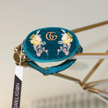 Gucci Velvet Embroidered Matelassé GG Marmont 2.0 Belt Bag Size 75