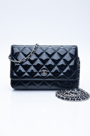 CHANEL Black New 1:1 Rep Leather Quilted Wallet On Chain WOC