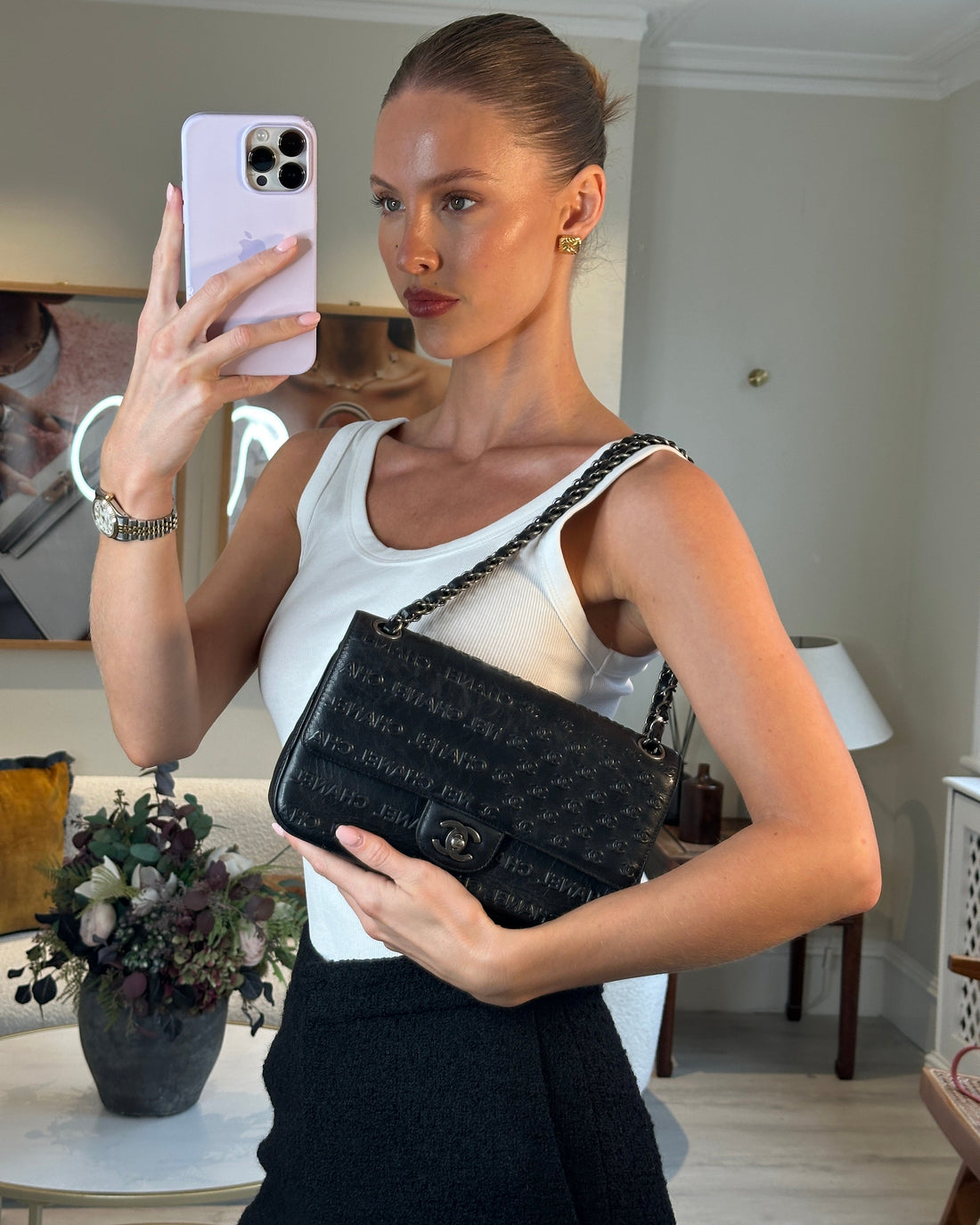 *RARE* Pearl Street Bags Chanel 2014 Paris Dallas Single Flap Embossed Quilted CC Bag with Ruthenium Hardware