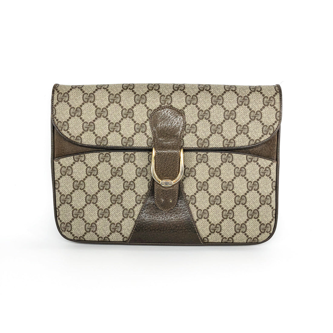 Gucci  GG Monogram Clutch with Strap and Gold Hardware