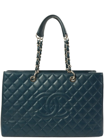 Top Quality Chanel Around 2013 Made Caviar Skin Cc Mark Stitch Chain Tote Bag Indigo Blue