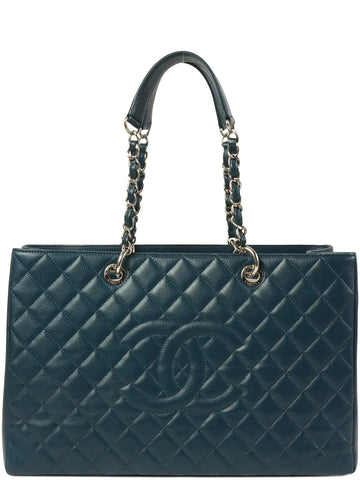 Chanel Around  Made Caviar Skin Cc Mark Stitch Chain Tote Bag Indigo Blue