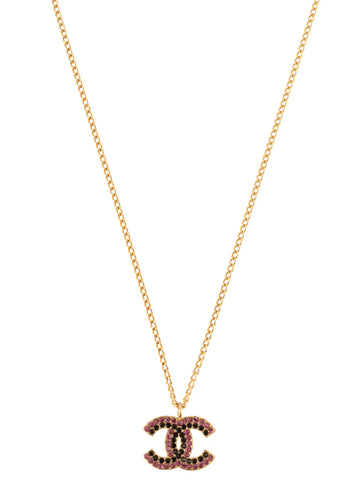 Top Quality Chanel 2002 Made Rhinestone Cc Mark Plate Necklace Gold/Purple/Black