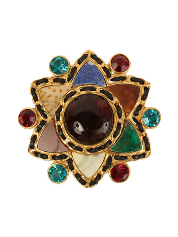 Top Quality Chanel 1995 Made Gripoix Edge Chain Desing Brooch Gold/Black/Red/Blue