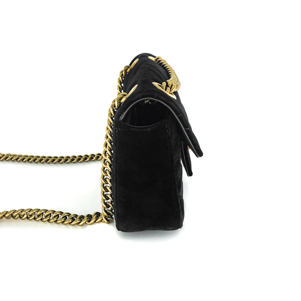 Gucci GG Marmont Black Velvet Mini Shoulder Bag